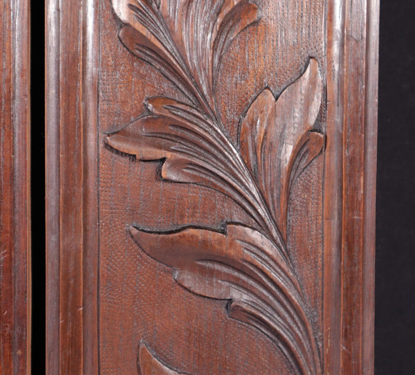 Pair of Antique French Solid Chestnut Wood Highly Carved Panels with Flowers
