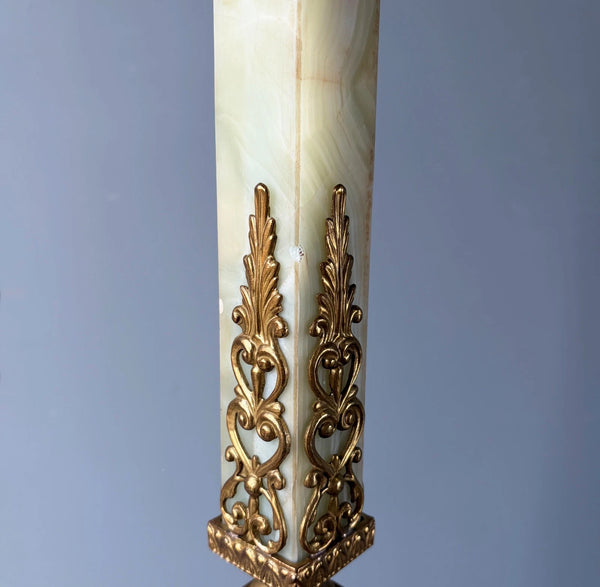 67" Tall Ornate Vintage Brass & Onyx Marble Coat/Hat Rack Hall Tree/Stand
