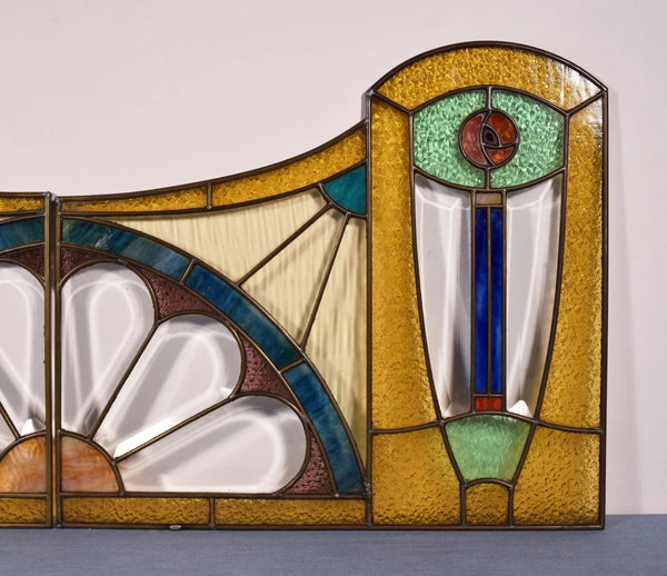 Pair of Vintage French Art Deco Stained Glass Panels with Copper Frames