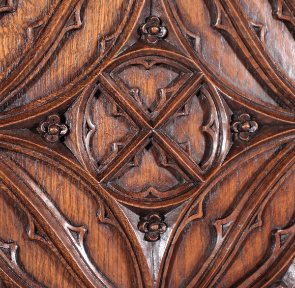 26" Large French Antique Gothic Revival Panel Solid Oak Wood Salvage Late 1800's