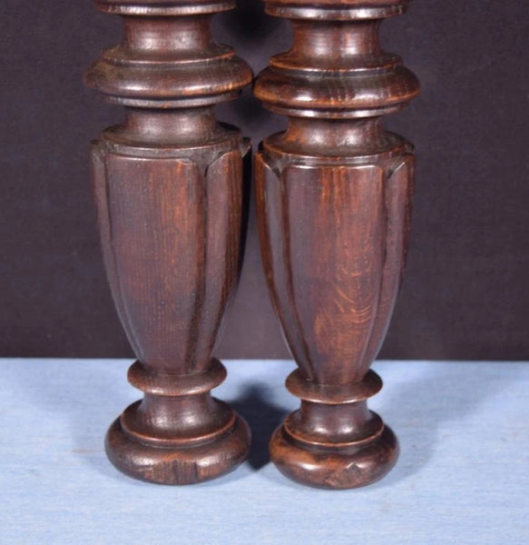 21" Pair of French Antique Solid Oak Posts/Pillars/Columns/Balusters Salvage