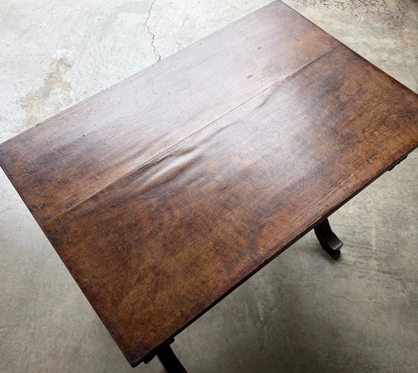Antique French Gothic Desk/Library Table in Chestnut/Walnut Wood with Drawer