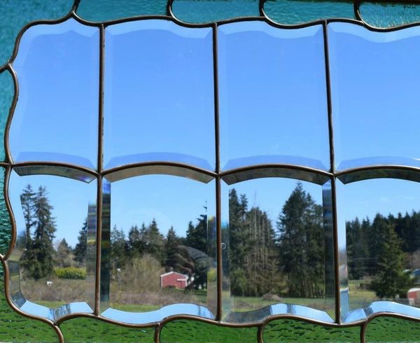 62" Wide Vintage French Stained Glass Panel with Brass and Leaded Framing