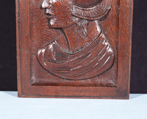 12" Tall Antique French Solid Oak Wood Hand Carved Portrait Profile of a Woman