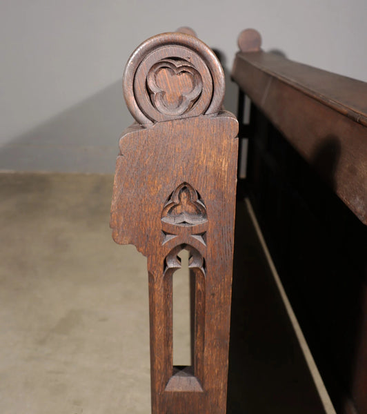 Pair of 79" Long Antique Gothic Revival Solid Oak Wood Prayer Church Rails