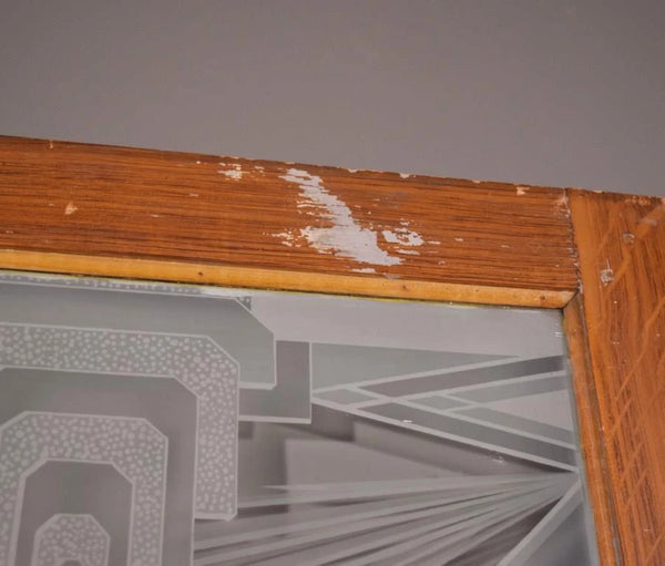 Set Antique French Art Deco Etched Glass Doors Frosted Glass with Pine Frames