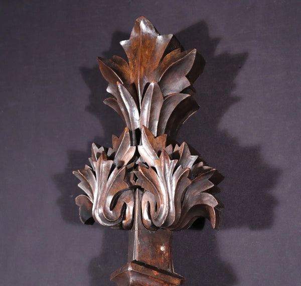 66" Antique French Gothic Revival Crest/Pediment in Solid Walnut and Oak Wood