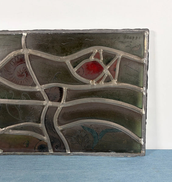 Vintage Dutch Stained/Leaded Glass Panel by Lea Steppe Sea Life Themed