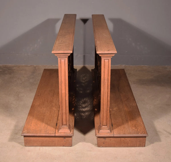 Pair of 59" Long Antique Gothic Revival Oak Wood Prayer Rails With Storage