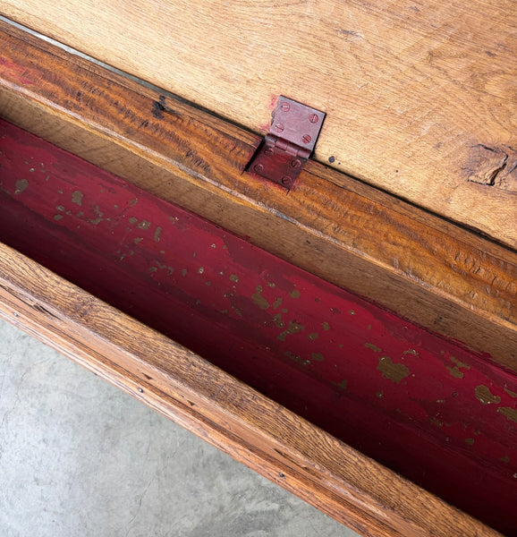 Antique French Gothic Revival Solid Oak Wood Storage Bench/Settee/Chair Rustic