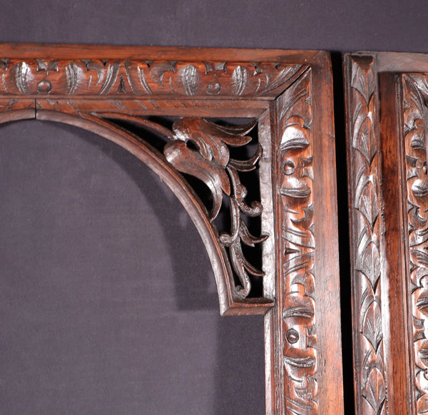 42" Tall Pair of Antique French Cabinet Door Frames in Solid Oak Wood Salvage