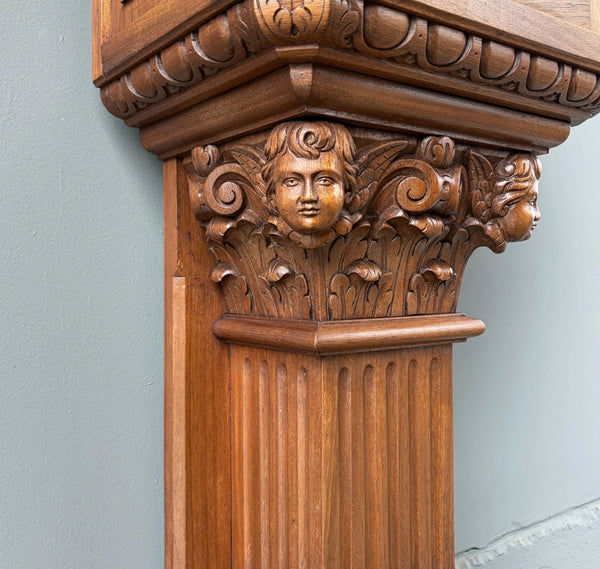 Antique French Donation Box Christianity with Angel Carvings in Solid Mahogany