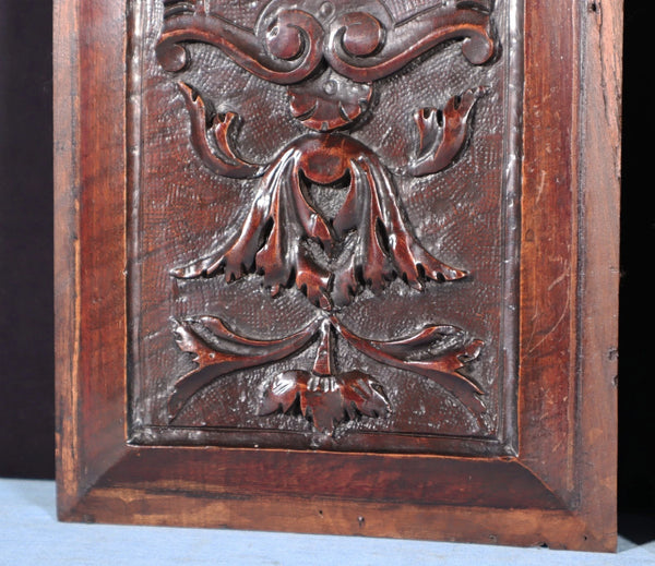 Pair of Antique French Solid Walnut Wood Highly Carved Panels with Faces