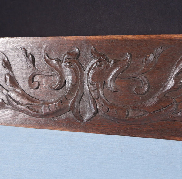 59" Wide Large Antique French Solid Oak Wood Panel/Crest Pediment w/Carvings