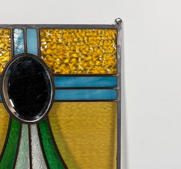 18" Tall Antique French Stained Glass Panel with Leaded Glass, Window, Hanging