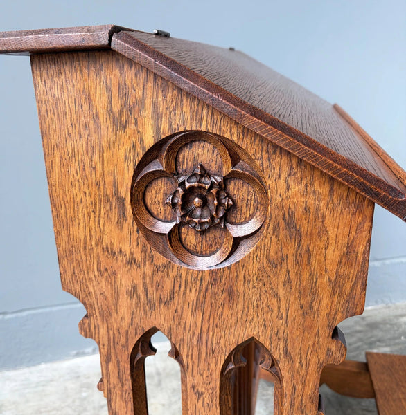 Antique French Gothic Revival Oak Wood Prie Dieu/Kneeler/Prayer Christianity