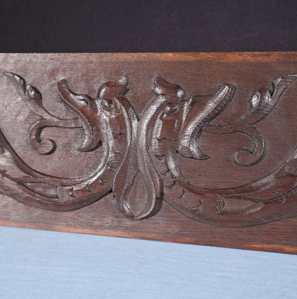 59" Wide Large Antique French Solid Oak Wood Panel/Crest Pediment w/Carvings