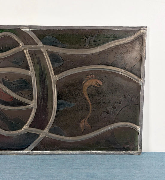 Vintage Dutch Stained/Leaded Glass Panel by Lea Steppe Sea Life Themed