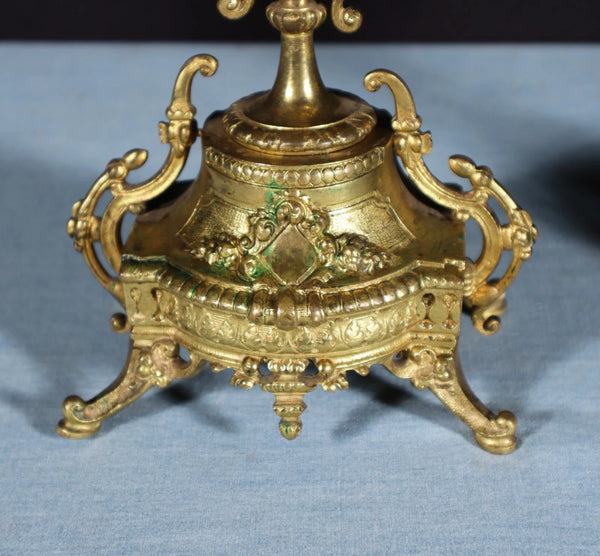 19" Tall Pair of Antique French Gilded Bronze Candelabra Candlesticks