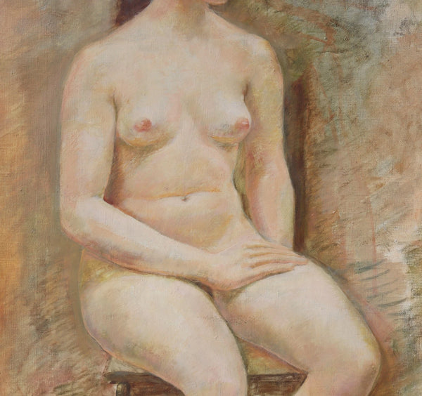 Large Framed Vintage Oil on Canvas Painting of a Nude Woman