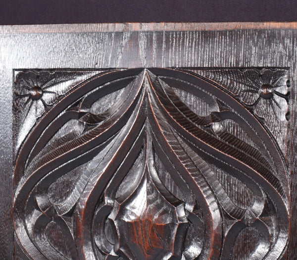 French Antique Gothic Revival Panel in Solid Chestnut Wood Salvage Late 1800's