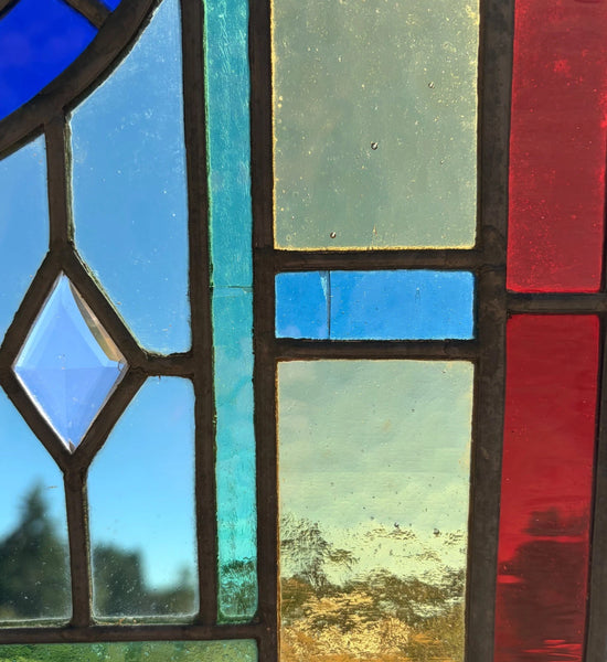 27" Tall French Antique Religious Stained/Leaded Glass Panel from a Church