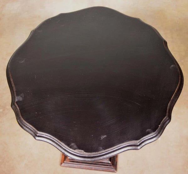 Vintage French Pedestal Table/Stand Black Lacquer Painted with Boy