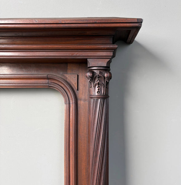 54" Tall French Antique Gothic Fireplace Mantel in Solid & Veneered Walnut