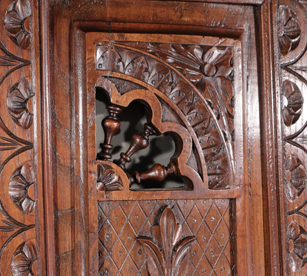63" Tall Pair of French Antique Doors Carved Breton Panels Solid Chestnut Wood