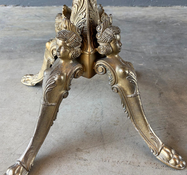 68" Tall Ornate Vintage Brass & Onyx Marble Coat/Hat Rack Hall Tree/Stand