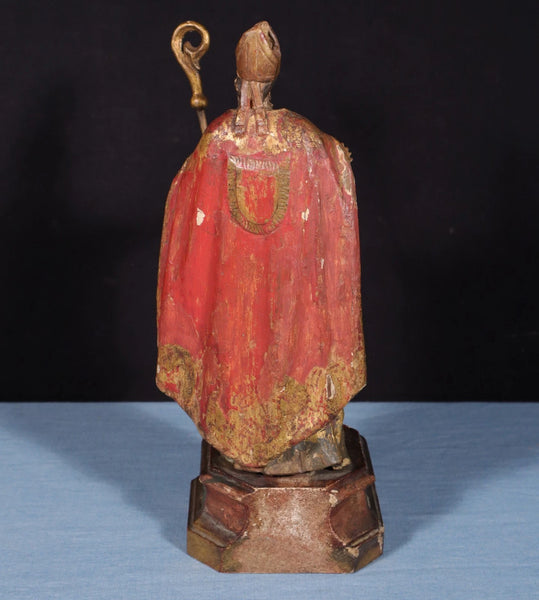 12" Antique Carved/Painted Pine Wood Statue/Sculpture St. Nicholas Late 1800's