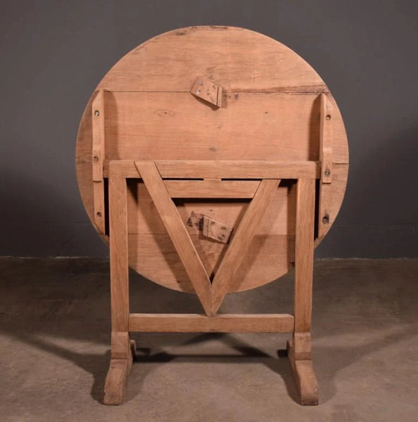 Antique French Solid Oak Rustic Wood Wine Tasting Table Tilt Top