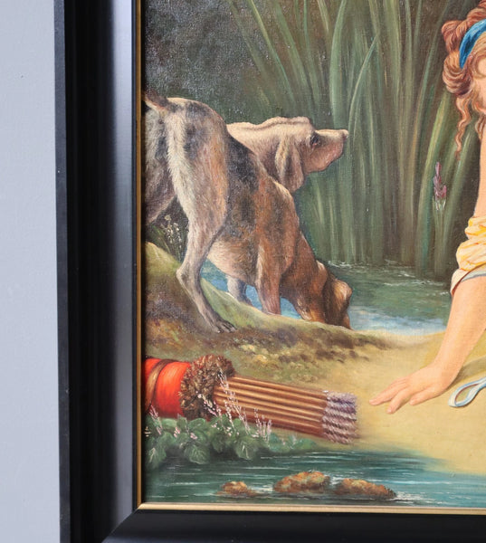 50" Wide Framed Oil On Canvas Painting After Francois Boucher "Diana Bathing"