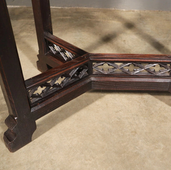 Antique French Gothic Revival Table in Solid Chestnut Wood With Carvings