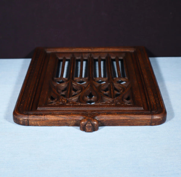 French Antique Gothic Revival Panel in Solid Oak Wood Salvage Early 1900's