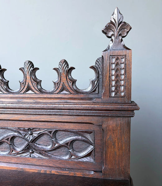 Antique French Gothic Revival Cabinet/Console/Sideboard,Highly Carved Oak