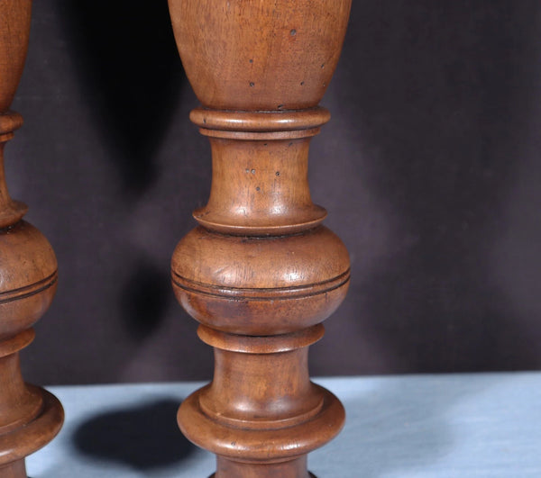 25" Tall Pair of French Antique Solid Walnut Wood Posts/Pillars/Trim Salvage