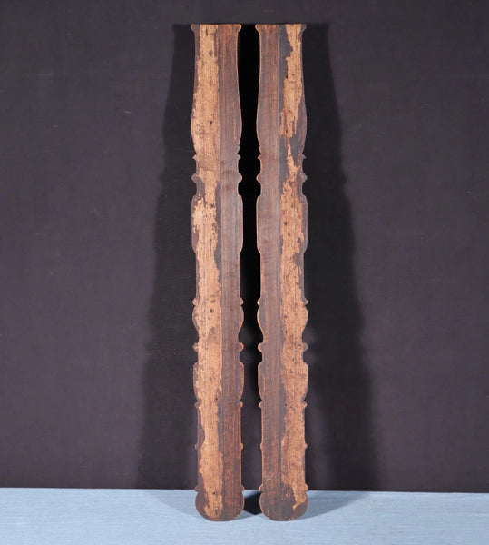Pair of 27" Vintage French Solid Oak Wood Gothic Posts/Pillars/Columns