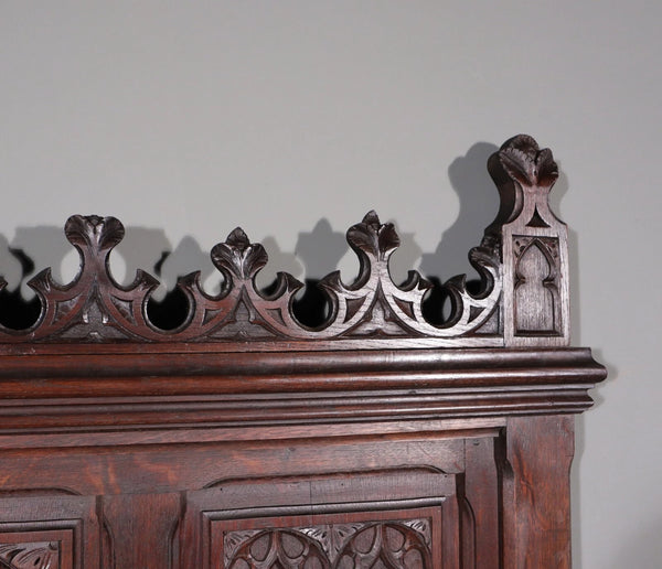72" Tall Antique French Gothic Revival Oak Wood Bench/Settee/Chair Highly Carved