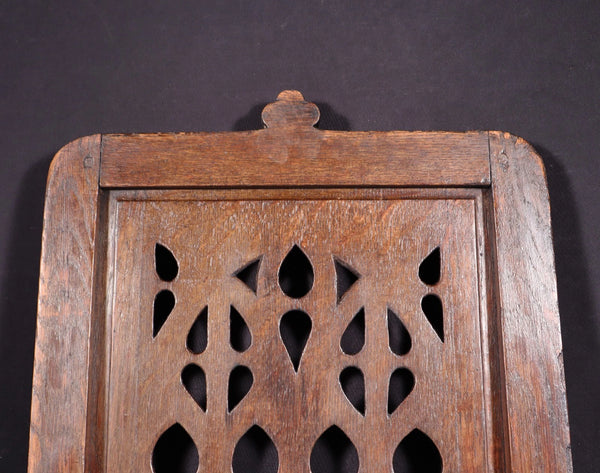 French Antique Gothic Revival Panel in Solid Oak Wood Salvage Early 1900's