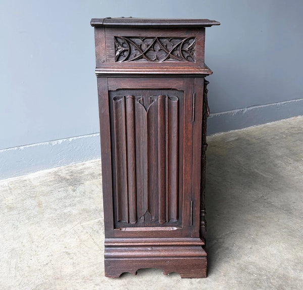 Antique French Gothic Revival Cabinet/Console/Sideboard, Highly Carved Oak