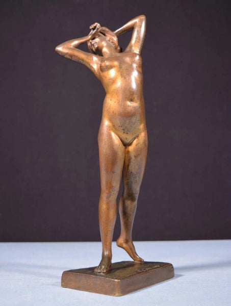 Antique French Nude Bronze Sculpture of a Woman by R.C. Ireland (1882-1921)