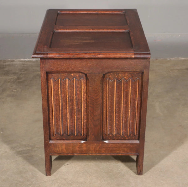 24" Wide Vintage French Gothic Chest/Trunk in Oak Wood With Carvings