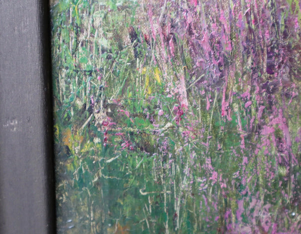 Antique European Impressionist Oil on Linen Painting of Wild Lavender