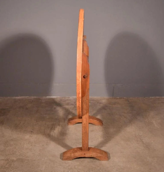 Antique French Solid Oak and Ash Wood Wine Tasting Table with Tilt Leather Top