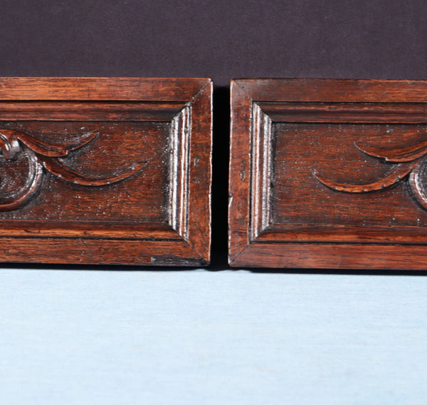 20" Wide Pair of Antique Carved Drawer Panels/Trim in Solid Oak Wood