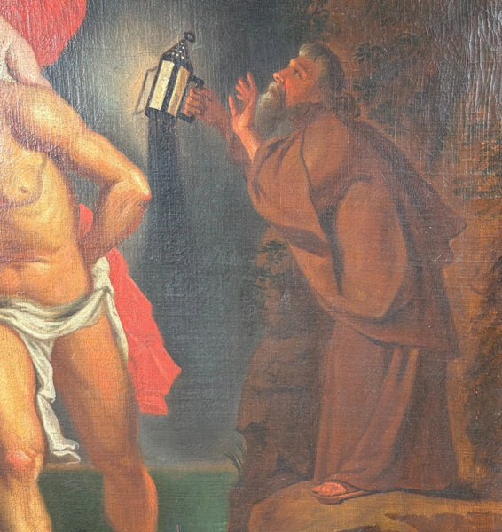 Antique Oil Painting St Christopher After Peter Paul Ruben's Triptych by Hauph