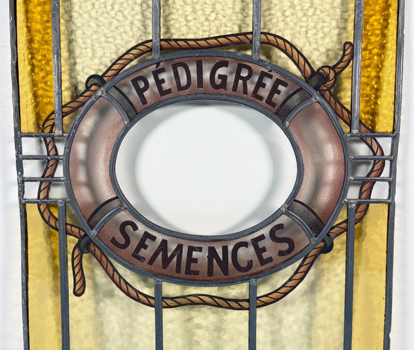 25" Tall Vintage Belgian/Flanders Stained/Leaded Glass Panel "Pedigree Semences"