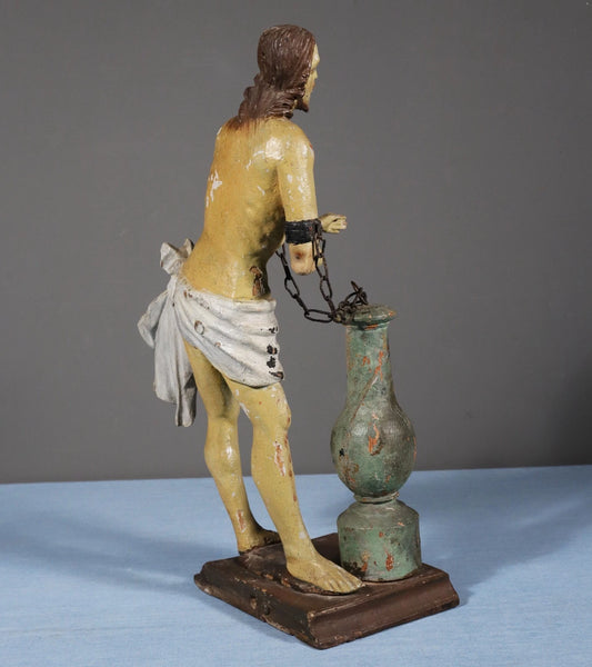 16" Antique Carved/Painted Wood Statue of Christ at the Column of Flagellation