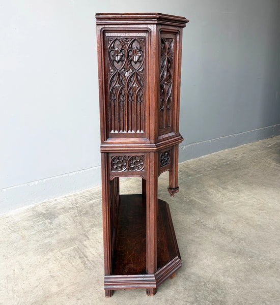 Antique French Gothic Revival Cabinet/Console/Sideboard,Highly Carved Oak Wood